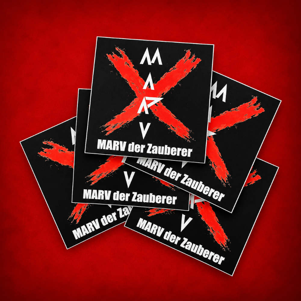 Fünf MARV der Zauberer Sticker im offiziellen Design